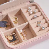 Rectangle Zipper Type PU Leather Jewelry Box with Mirror For Girls and Women
