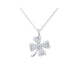 Sterling Silver Zircon Clover Pendant Chain Jewelry Necklace