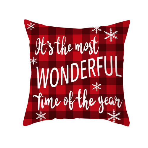 Home Decoration Red Plaid Christmas Pillowcase Cotton Pillow Cover
