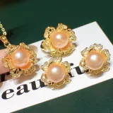 Mother's Day Gift Freshwater Pearl Flower Diamante Necklace Ring and Earrings Jewelry Set