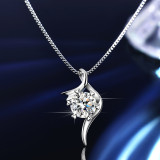 Silver Necklace Earrings Ring Six Claw Diamond Set With Gift Box