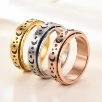Star and Moon Stainless Steel Ring for Fidget Ring Anxiety Stress Relief