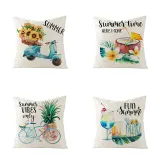 4PCS Home Cotton Decorative Hello Summer Throw Pillow Case Cushion Covers For Sofa Couch Bed Chair