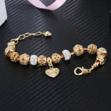 Women's Flower Gold Heart Love Silver Zircon Crystal Charm Chain Jewelry Bracelet