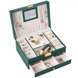 Two Layers Drawer Jewelry Box Storage Box with Mirror For Girls and Women