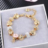 Women's Light Gold Alloy Large Beads Flower Bracelet Chain Charm Jewelry