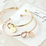 2PCS Pendant Necklace and Bracelet Plated Disc Double Side Engraved A-Z Letter Jewelry Gift for Women