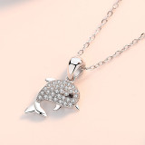 Sterling Silver Zircon Diamonds Dolphin Love Animal Clavicle Pendant Chain Jewelry Necklace