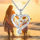 Love Heart Mom Necklace 925 Sterling Silver Necklaces Birthday Mother's Day Jewelry Gift for Women