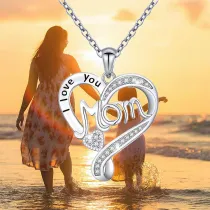 Love Heart Mom Necklace 925 Sterling Silver Necklaces Birthday Mother's Day Jewelry Gift for Women