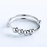 Silver Adjustable Anti Anxiety Beaded Spinner Rings Stacking Spinning Worry Ring