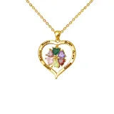 Hollow Out Diamond Heart Birthstones Necklace with Name Engraved Custom Gift For Mom Friends