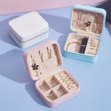 Rectangle Zipper Type PU Leather Jewelry Box For Girls and Women