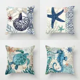 4PCS Home Cotton Decorative Ocean Mermaid Throw Pillow Case Cushion Covers For Sofa Couch Bed Chair