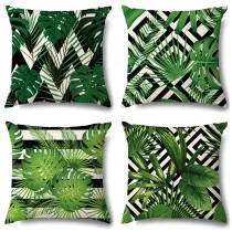 4PCS Green Tropical Leaves Home Cotton Decorative Throw Pillow Case Cushion Covers