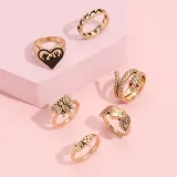 6PCS Snake Shape Dice Bee Bohemia Diamond Vintage Knuckle Stackable Finger Rings Set