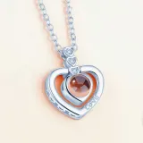 I Love You Necklace 100 Languages Heart Pendant Necklace With Red Rose Jewelry Storage Box for Valentine's Day