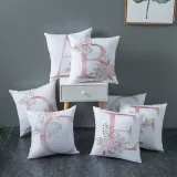 4PCS Home Cotton Decorative Letter A-Z Throw Pillow Case Cushion Covers For Sofa Couch Bed Chair