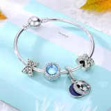 Women Blue Star Silver Beaded Zircon Diamond Crystal Charm Bracelet Bangle