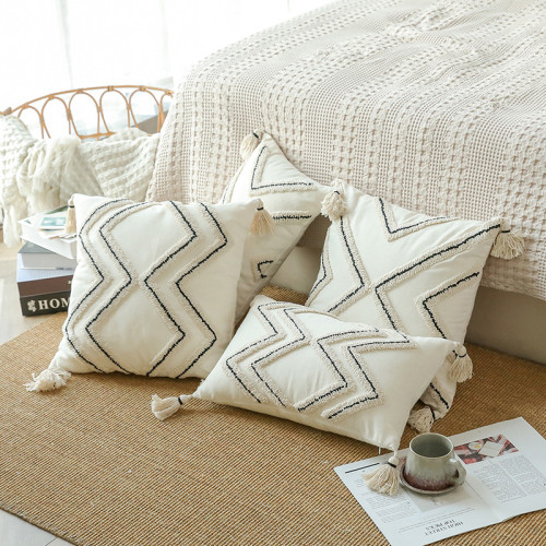 Tassels Decorative Geometric Striped Pillow Case Cushion Cover For Sofa Couch Bed Chair