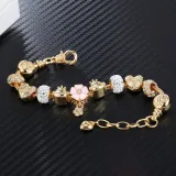 Women's Light Gold Alloy Large Beads Flower Bracelet Chain Charm Jewelry