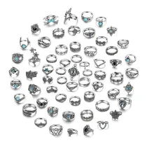 62PCS Vintage Silver Knuckle Stackable Finger Rings Set