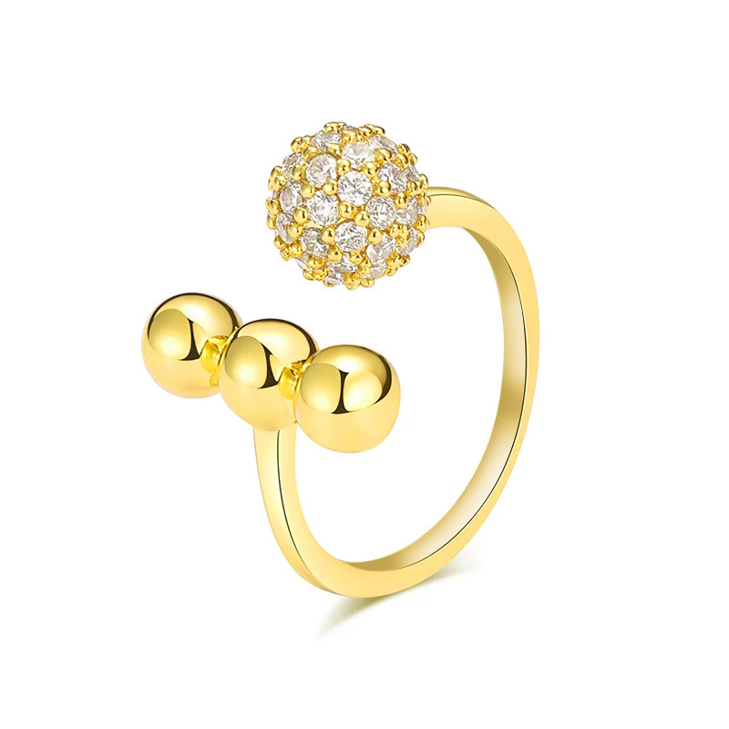Gold Dolphin Bead Diamond Opening Adjustable Irregular Ring Gifts