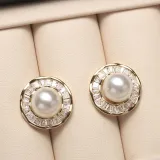 Mother's Day Gift Diamante Shell Pearl Flower Necklace Earrings Jewelry Set with Box