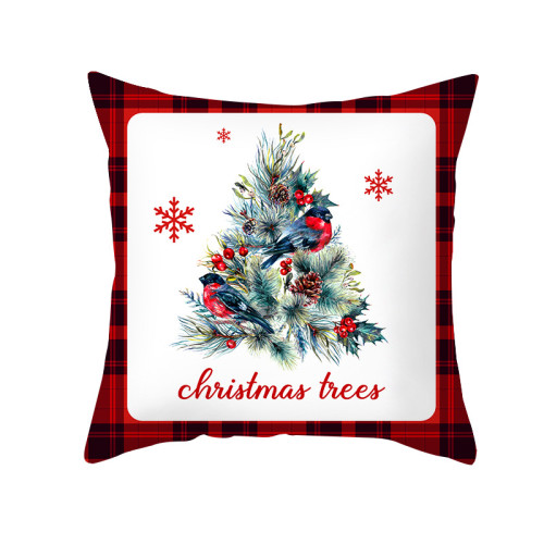 Home Decoration Christmas Wreath Pillowcase Plaid Cushion Pillow Cover