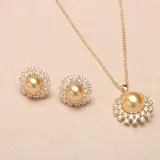 Diamante Jewelry Round-Shaped Pearl Necklace and Earring Set For Women Girls with Box