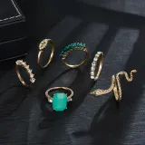 6PCS Snake Shape Bohemia Diamond Vintage Knuckle Stackable Finger Rings Set