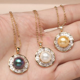 Mother's Day Gift Diamante Shell Pearl Flower Necklace Earrings Jewelry Set with Box