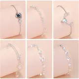 Silver 4 Leaf Clover Antlers With Round Beads Heart Clavicle Pendant Chain Jewelry Bracelet
