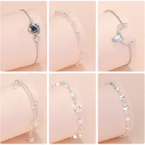 Silver 4 Leaf Clover Antlers With Round Beads Heart Clavicle Pendant Chain Jewelry Bracelet
