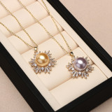 Mother's Day Gift Jewelry Set Flower-Shaped Cubic Zirconia Pearl Necklace and Earring with Box