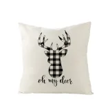 Home Decoration Red Plaids Elk Deer Pillow Cushion Cover Pillowcase