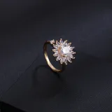 Gold Sunflower Clover Windmill Rotating Opening Ring Necklace Earring Jewelry Set