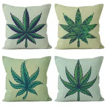 4PCS Home Cotton Decorative Green Platnt Leave Throw Pillow Case Cushion Covers For Sofa Couch Bed Chair
