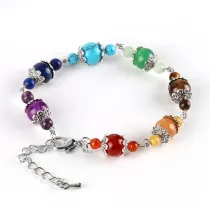 Healing Extension Seven Chakra Chain Silver Lotus Spacer Handmade Bracelet