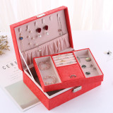 Two Layer PU Leather Jewelry Box with Lock For Girls and Women