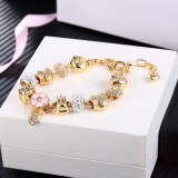 Women's Light Gold Alloy Large Beads Flower Bracelet Chain Charm Jewelry