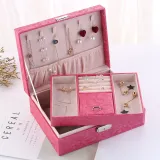 Two Layer PU Leather Jewelry Box with Lock For Girls and Women