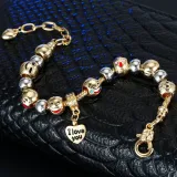 Women's Emoji Icon Gold Silver Round Beads I Love You Heart Gold Bead Charm Chain Jewelry Bracelet