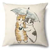 4PCS Home Cotton Decorative Cute Cartoon Cat Throw Pillow Case Cushion Covers For Sofa Couch Bed Chair