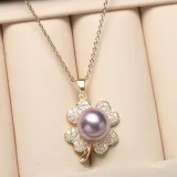 Diamante Jewelry Clover-Shaped Pearl Necklace and Earring Set For Women Girls With Box