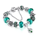 Women Crown Silver Beaded Crystal Charm Bead Girly Heart Bracelet