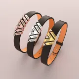 DIY V-Shape Diamonds Leather Bracelets Custom Name Engraved Gift For Dad Mom Friends