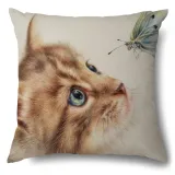 4PCS Home Cotton Decorative Cute Cartoon Cat Throw Pillow Case Cushion Covers For Sofa Couch Bed Chair