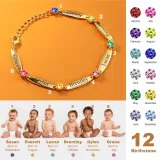 Birthstones Adjustable Bracelet with 6 Name Engraved Custom Gift For Mom Friends