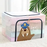 Storage Box Cartoon Grid Transparency Dustproof for Bedroom Clothes Toys Storage